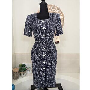 Vintage J.B. Wright Ltd Petites 80s Button Up Blue Polkadot Dress - Size 8 (NWT)